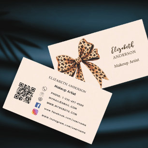 Tarjeta De Visita Leopard print bow peach brown qr código social