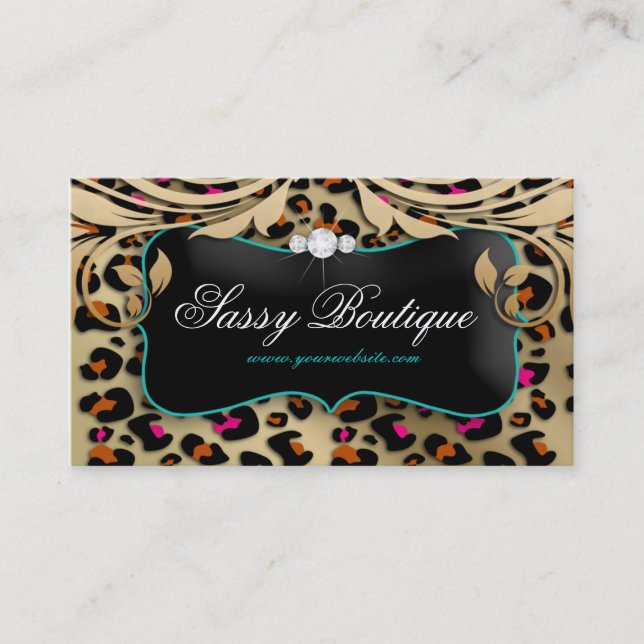 Tarjeta De Visita Leopard Print Business Card Beige Swirls Jewelry B (Anverso)