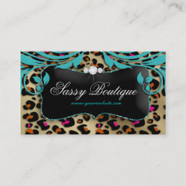 Tarjeta De Visita Leopard Print Business Card Blue Swirls Jewelry