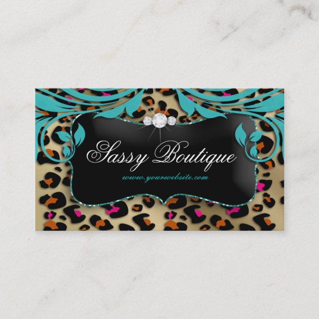 Tarjeta De Visita Leopard Print Business Card Blue Swirls Jewelry (Anverso)