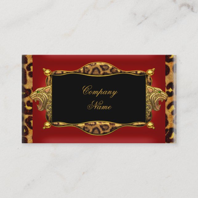 Tarjeta De Visita Leopard Red Black Gold Elegant Boutique 6 (Anverso)