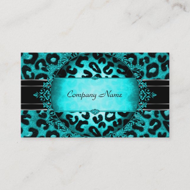 Tarjeta De Visita Leopard Verde azulado Blue Boutique Card Elegant (Anverso)