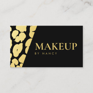 Tarjeta De Visita Leopardo de maquillaje moderno Imprimir negro y or