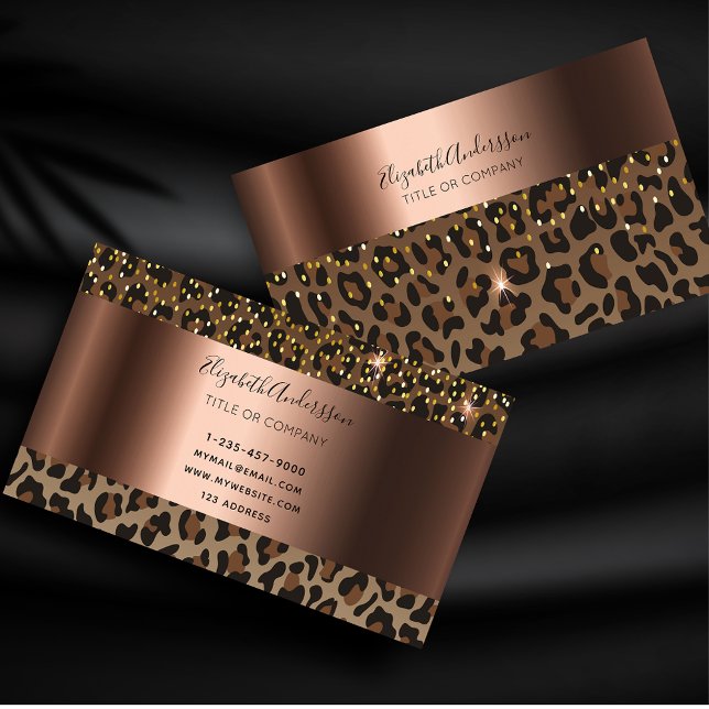 Tarjeta De Visita Leopardo negro chispeo glam bronce metálico (Subido por el creador)
