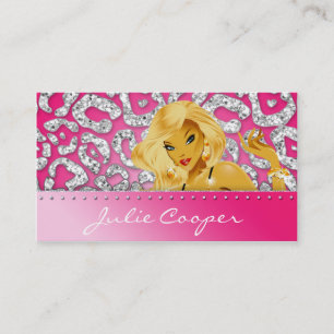 Tarjeta De Visita Leopardo plateado rosado de joyas Tanning