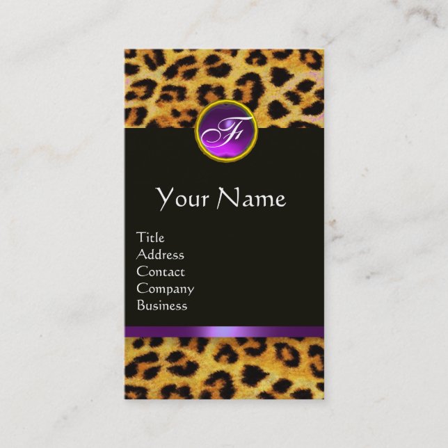 TARJETA DE VISITA LEOPARE FUR, MONOGRAMA DE PIEDRA NEGRA PURPURPLE (Anverso)