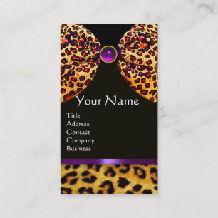 TARJETA DE VISITA LEOPARE FUR RIBBON, MONOGRAMA DE PIEDRA NEGRA PURP