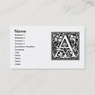Tarjeta De Visita Letra A Monograma Medieval Art Nouveau