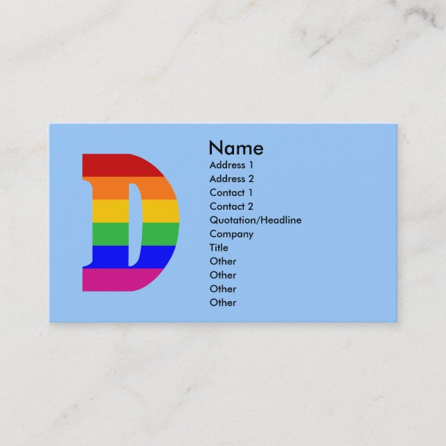 Tarjeta De Visita Letra arco iris D (Anverso)