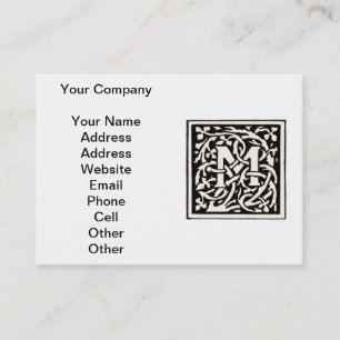 Tarjeta De Visita Letra Art Nouveau Monograma M Antiguo