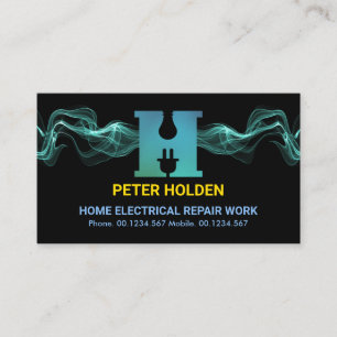 Tarjeta De Visita Letra azul ligera de onda eléctrica-H electricista