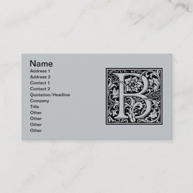 Tarjeta De Visita Letra B Monograma medieval Art Nouveau (Anverso)
