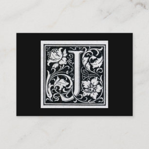 Tarjeta De Visita Letra decorativa "J" Woodcut Woodblock Inicial