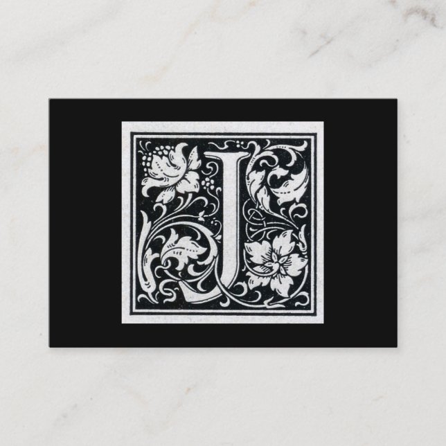 Tarjeta De Visita Letra decorativa "J" Woodcut Woodblock Inicial (Anverso)