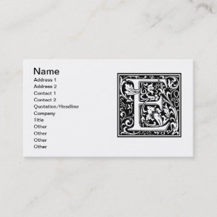 Tarjeta De Visita Letra E Monograma Medieval Art Nouveau
