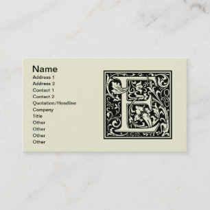 Tarjeta De Visita Letra E Monograma Medieval Art Nouveau