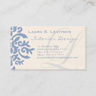 Tarjeta De Visita Letra elegante azul y crema damascal L