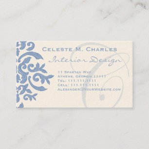 Tarjeta De Visita Letra elegante C azul y crema damascal