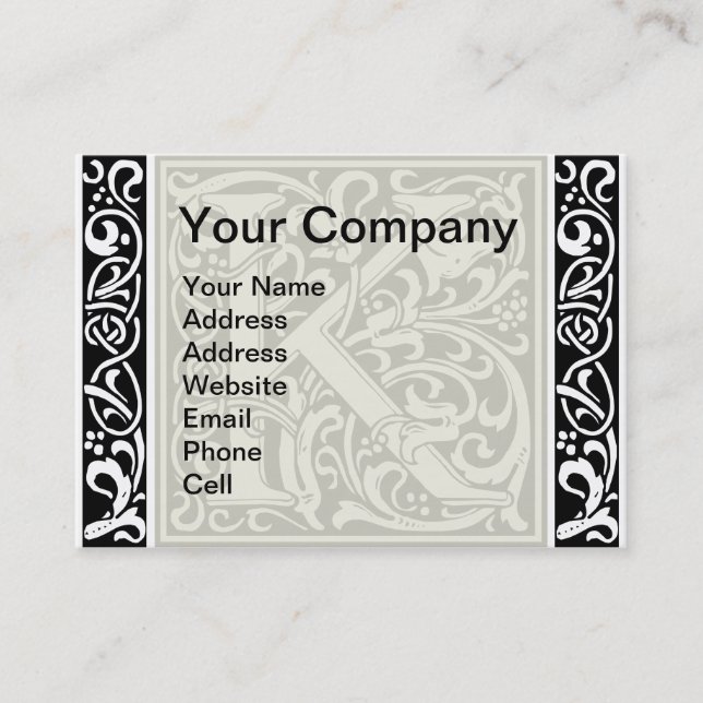 Tarjeta De Visita Letra K Monograma medieval Art Nouveau (Anverso)