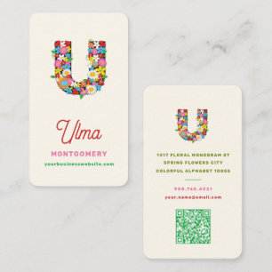 Tarjeta De Visita Letra Monograma U Flores de Jardín de Primavera Co