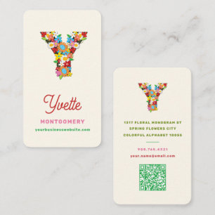 Tarjeta De Visita Letra Monograma Y Flores Coloridas de Jardín de Pr
