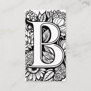 Tarjeta De Visita Letra monogramada B simple floral blanca y negra