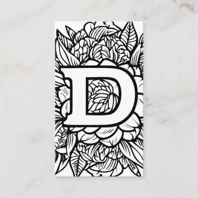 Tarjeta De Visita Letra monogramada D Floral blanca y negra simple (Anverso)