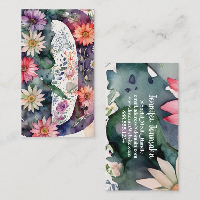 Tarjeta De Visita Letra monogramada D Moda simple acuarela floral (Anverso / Reverso)