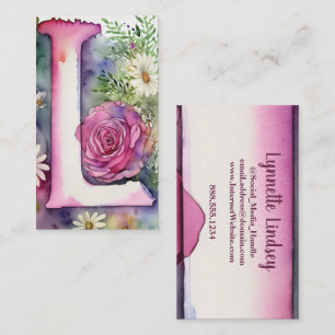 Tarjeta De Visita Letra monogramada L Moda simple acuarela floral