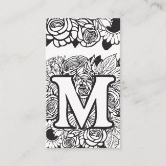 Tarjeta De Visita Letra monogramada M Floral blanca y negra simple