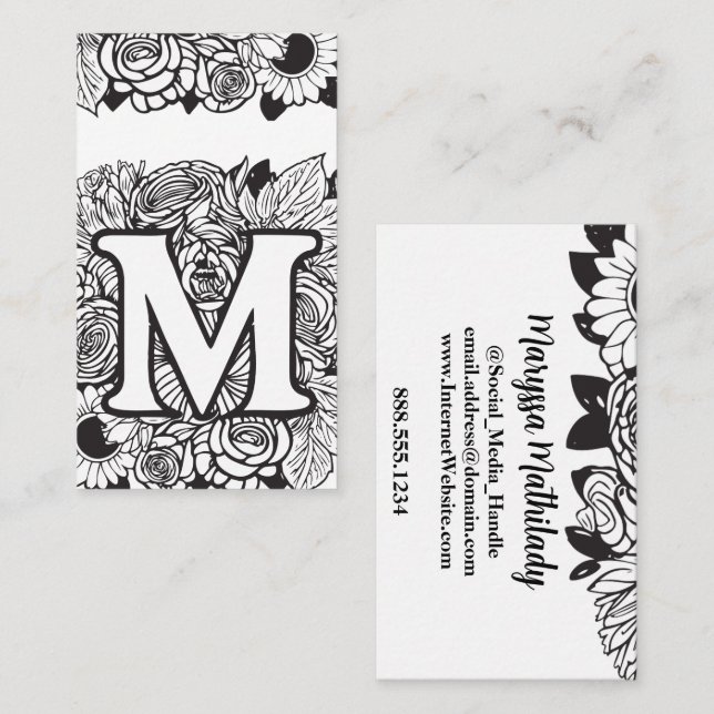 Tarjeta De Visita Letra monogramada M Moda simple girasol floral (Anverso / Reverso)