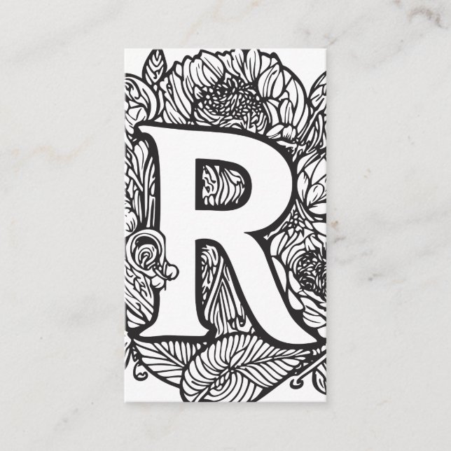 Tarjeta De Visita Letra monogramada R Floral blanca y negra simple (Anverso)