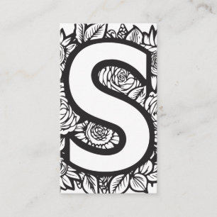 Tarjeta De Visita Letra monogramada S simple floral blanca y negra