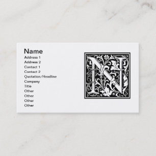 Tarjeta De Visita Letra N Monograma Medieval Art Nouveau