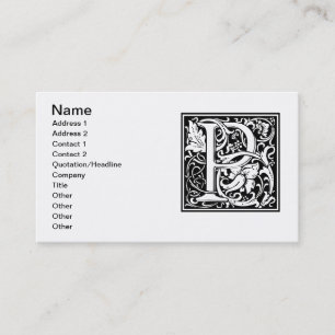 Tarjeta De Visita Letra P Monograma Medieval Art Nouveau