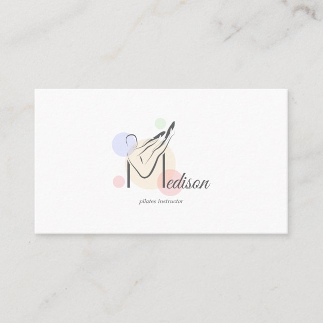 Tarjeta De Visita Letra Pilates M Pose | Letra monograma M Pilatos (Anverso)