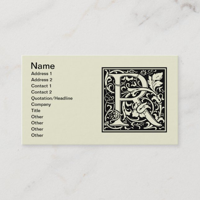 Tarjeta De Visita Letra R Monograma medieval Art Nouveau (Anverso)