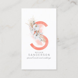 Tarjeta De Visita Letra S Monograma orquídeas blancas y gramíneas