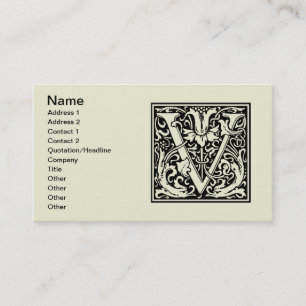 Tarjeta De Visita Letra V Monograma Medieval Art Nouveau
