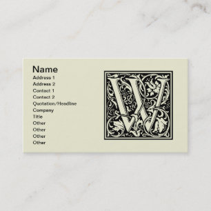 Tarjeta De Visita Letra W Arte Nouveau Monograma Medieval