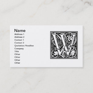 Tarjeta De Visita Letra W Arte Nouveau Monograma Medieval