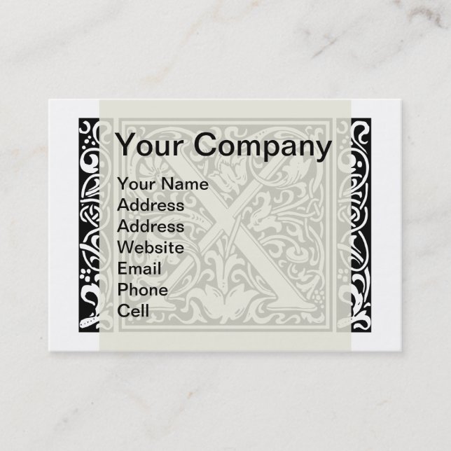 Tarjeta De Visita Letra X Monograma medieval Art Nouveau (Anverso)