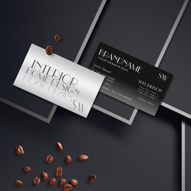 Tarjeta De Visita Letras de espejo plateado con monograma moderno (Subido por el creador)