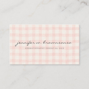 Tarjeta De Visita Letras de guión beige rosa Cuadros Gingham