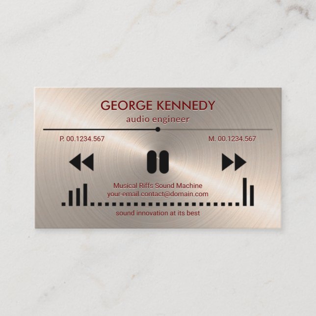 Tarjeta De Visita Letras del editor de audio Faux Silver (Anverso)