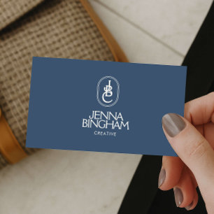 Tarjeta De Visita Letras Elegantes de Monograma Logo Azul/Marfil