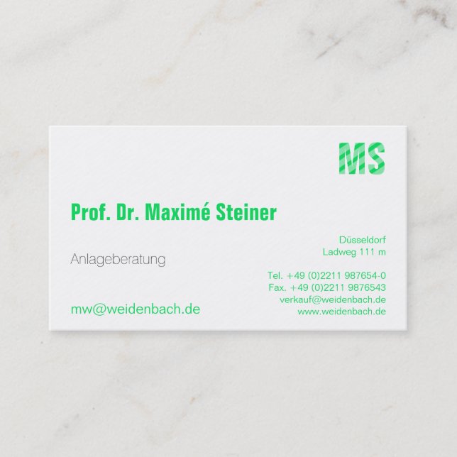 Tarjeta De Visita Letras en verde fresco (Anverso)