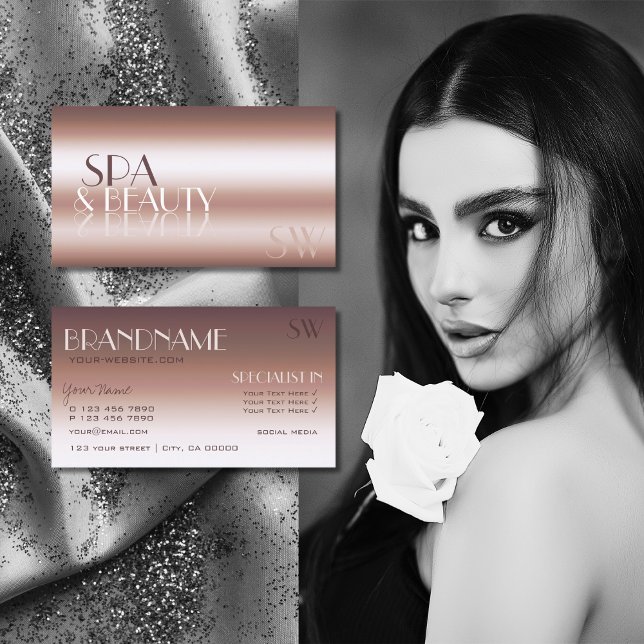 Tarjeta De Visita Letras espejo Rosa Gold Guay con monograma (Subido por el creador)