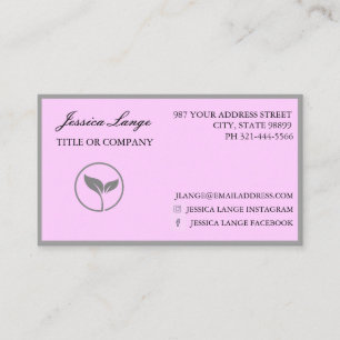 Tarjeta De Visita Letras negras de estilo clásico rosa claro