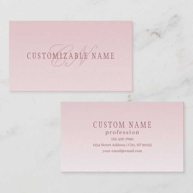 Tarjeta De Visita Letras y monograma elegantes | Rosa Ombre (Anverso / Reverso)